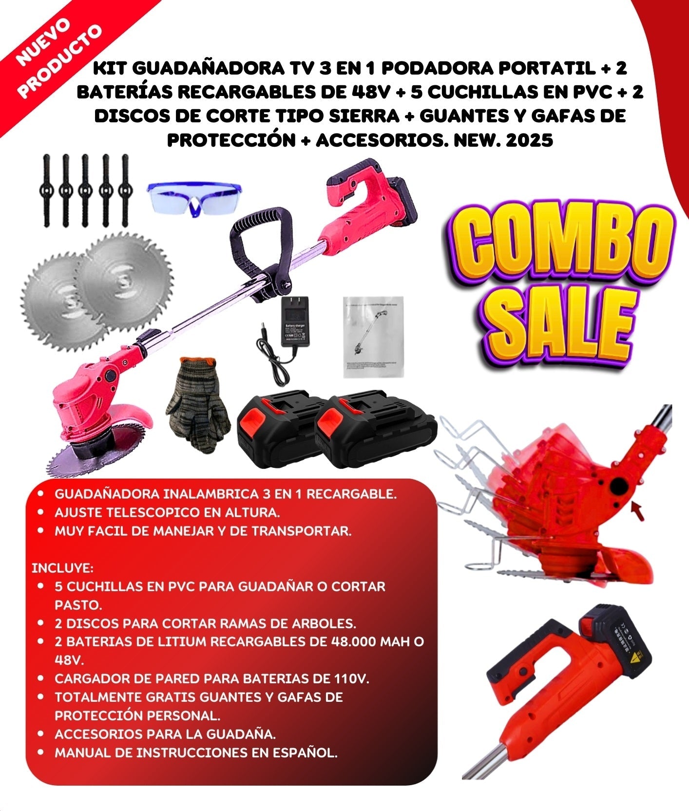 GUADAÑADORA 3 EN 1 + ACCESORIOS - luzstore